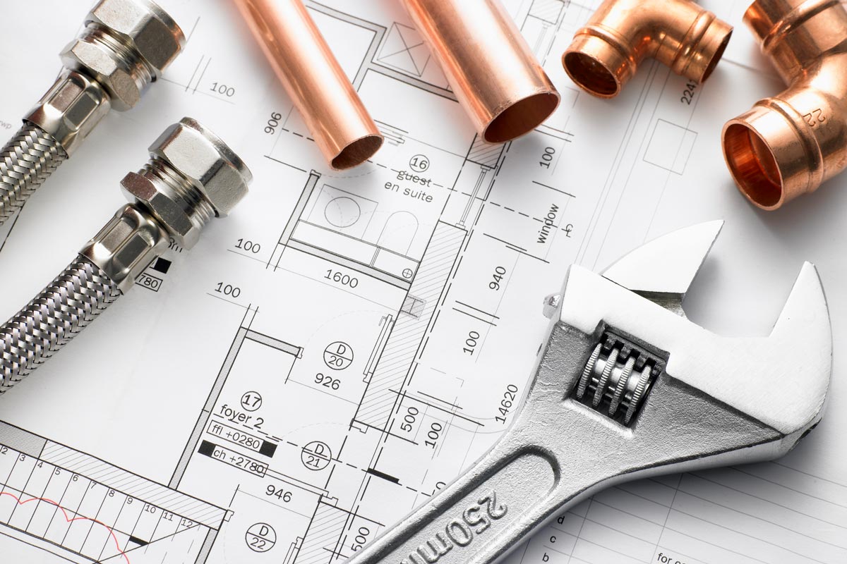 Plumbing Engineering Tehnical Drawing with Tools on side